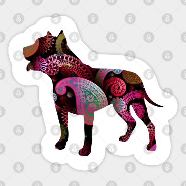 Pit Bull Dog Silhouette with Colorful Paisley Sticker by LizzyizzyDesign